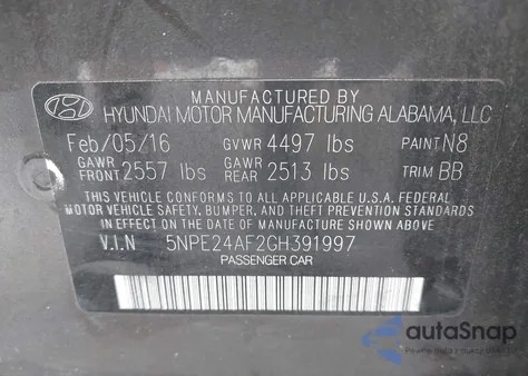 2016 Hyundai Sonata Se из США, поврежденный, VIN 5NPE24AF2GH391997